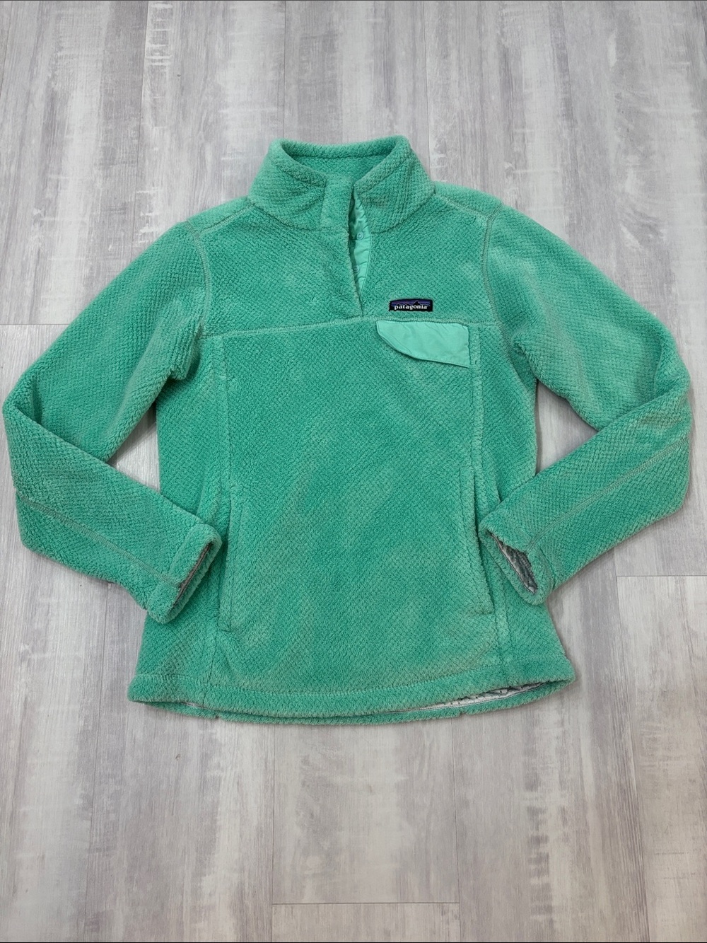 Patagonia Teal Green Fleece Pullover Sweater 1/4 Snap Closure XSmall
